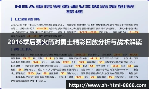2016季后赛火箭对勇士精彩回放分析与战术解读